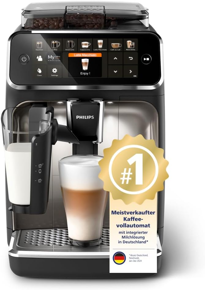 Serie 5400 Kaffeevollautomat EP5447/90 – 12 Kaffeespezialitäten,LatteGo Milchsystem,Intuitives Display,4 Benutzerprofile
